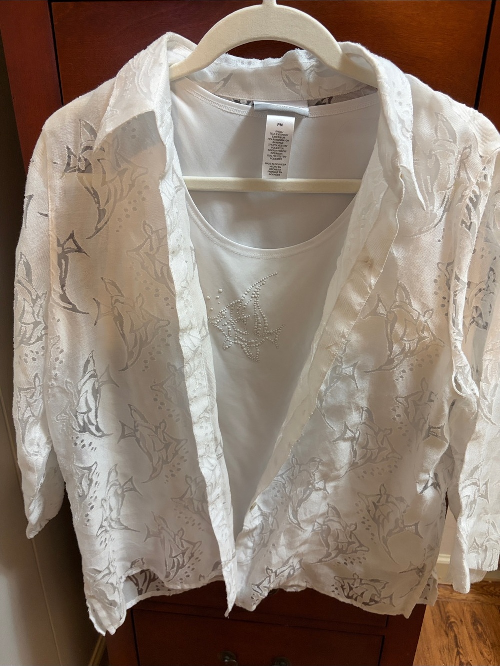 Alfred Dunner White Sheer Embroidered Jacket with Coordinating Shell